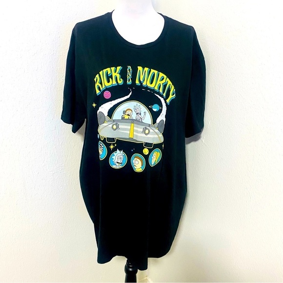 Rick and Morty Cartoon Network Black T-Shirt XXL 100% Cotton Retro Galaxy NWT - Picture 1 of 4
